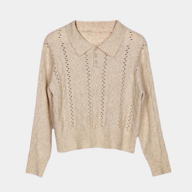 یقه یقه ای چوگان پاییزی SM-K0012 جامپر بافتنی توخالی پایین رنگ ثابت یقه یقه ای چوگان پاییزی SM-K0012 جامپر بافتنی توخالی پایین رنگ ثابت