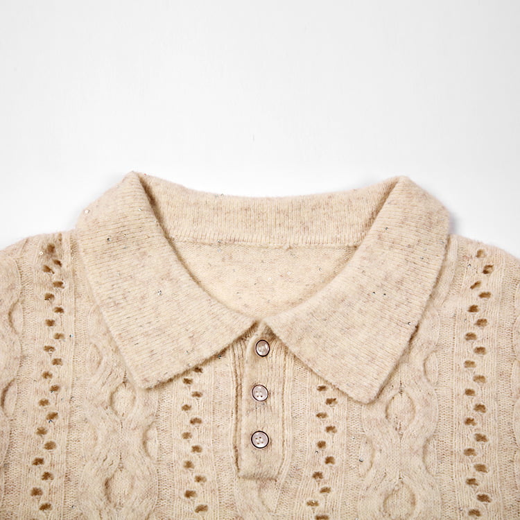 یقه یقه ای چوگان پاییزی SM-K0012 جامپر بافتنی توخالی پایین رنگ ثابت یقه یقه ای چوگان پاییزی SM-K0012 جامپر بافتنی توخالی پایین رنگ ثابت