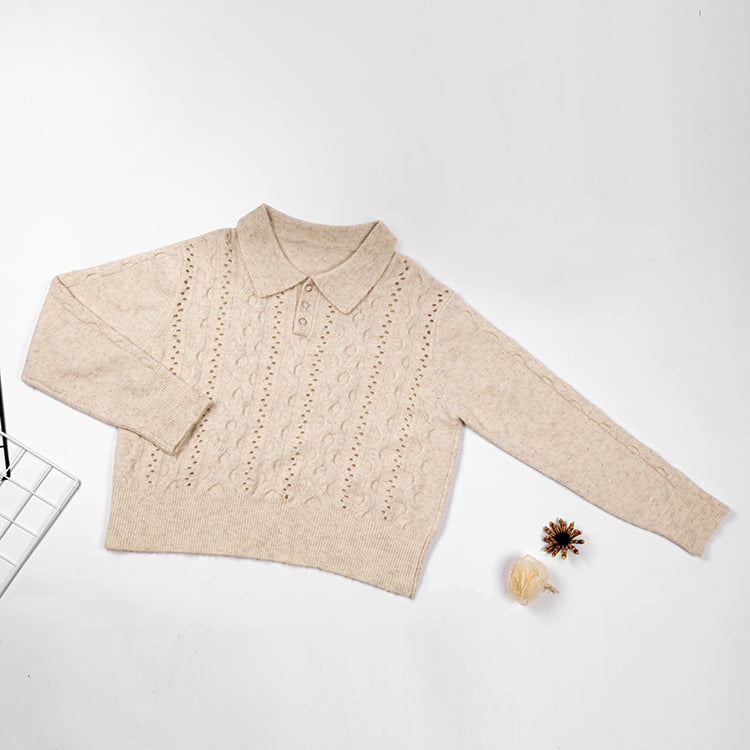 یقه یقه ای چوگان پاییزی SM-K0012 جامپر بافتنی توخالی پایین رنگ ثابت یقه یقه ای چوگان پاییزی SM-K0012 جامپر بافتنی توخالی پایین رنگ ثابت