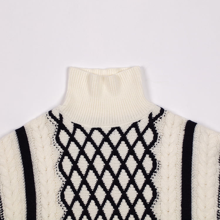 ژاکت بلوز بافتنی یقه بلند SM-K0045 موهیر پیچ و تابدار سیاه و سفید ژاکت بلوز بافتنی یقه بلند SM-K0045 موهیر پیچ و تابدار سیاه و سفید