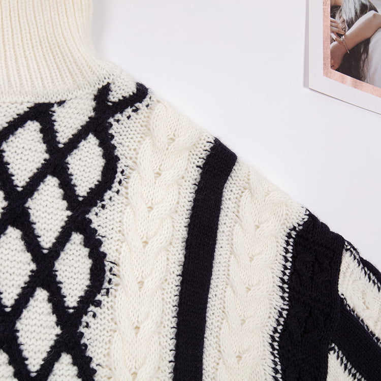 ژاکت بلوز بافتنی یقه بلند SM-K0045 موهیر پیچ و تابدار سیاه و سفید ژاکت بلوز بافتنی یقه بلند SM-K0045 موهیر پیچ و تابدار سیاه و سفید