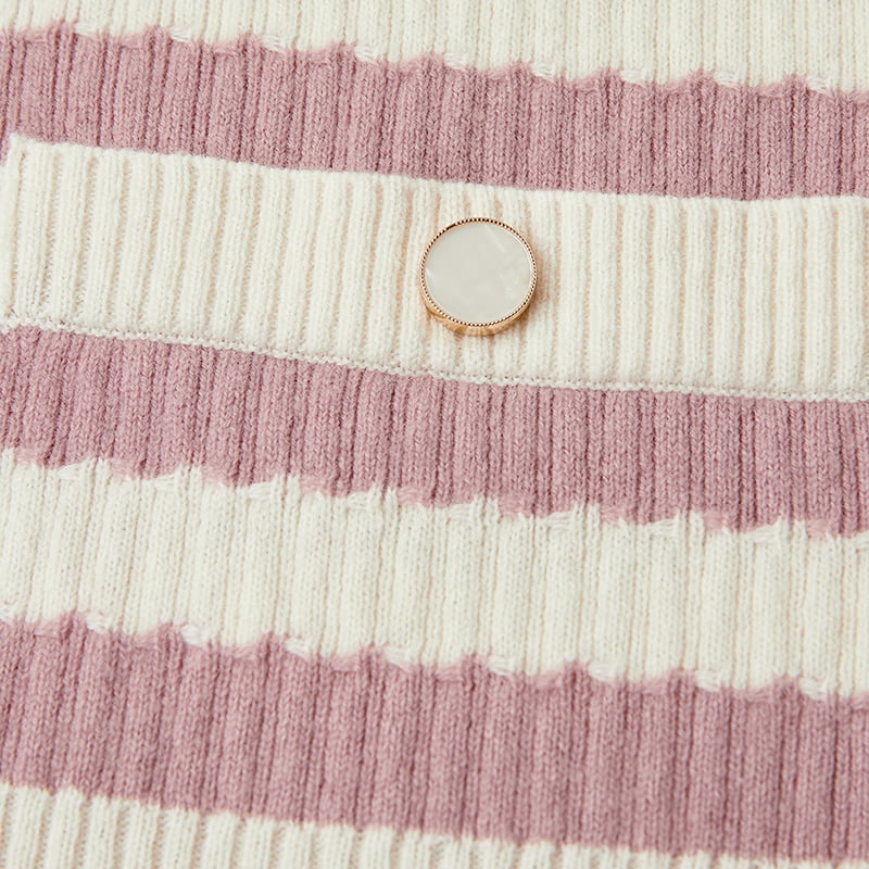 ژاکت ژاکت کش باف پشمی با یقه V راه راه صورتی و سفید ML2204 ژاکت ژاکت کش باف پشمی با یقه V راه راه صورتی و سفید ML2204