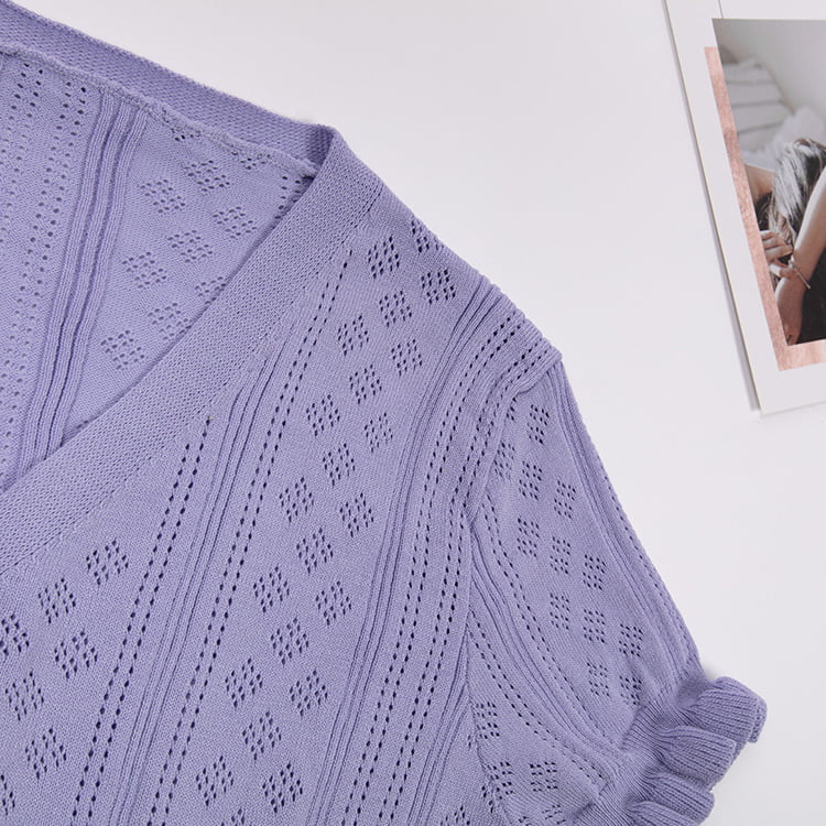 SM-K0015 یقه V تابستانی آستین کوتاه نازک توخالی ژاکت بافتنی ابریشمی یخی SM-K0015 یقه V تابستانی آستین کوتاه نازک توخالی ژاکت بافتنی ابریشمی یخی