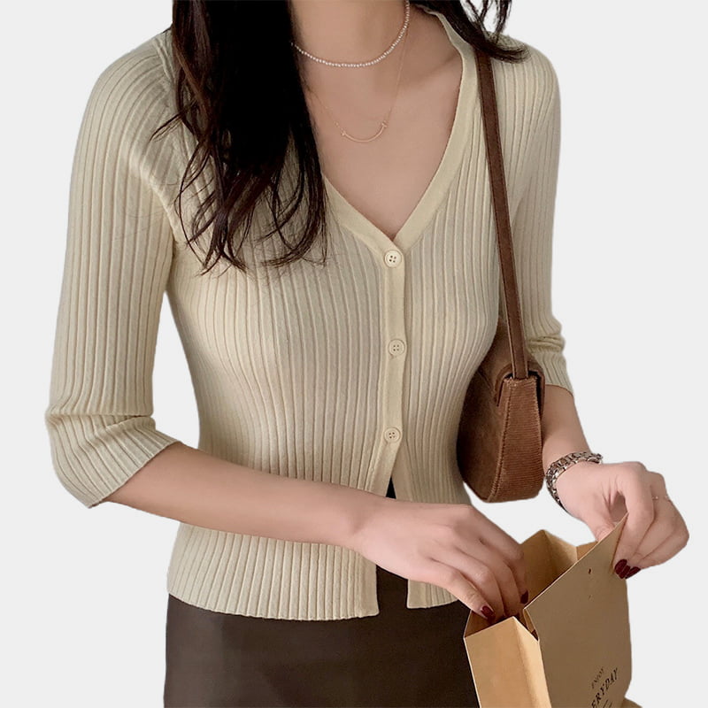 ژاکت کشباف بافتنی زنانه SM-K0023 تک سینه یقه V با آستین باریک ژاکت کشباف بافتنی زنانه SM-K0023 تک سینه یقه V با آستین باریک