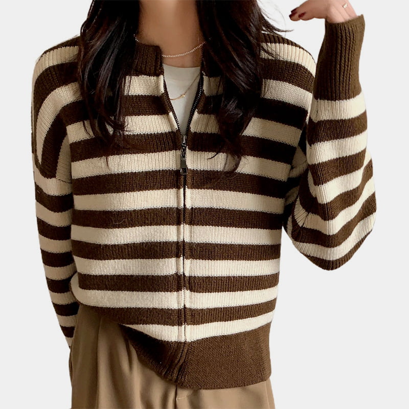 ژاکت کشباف کشباف ژاکت زنانه یقه گرد زنانه SM-K0029، ژاکت راه راه زیپی ژاکت کشباف کشباف ژاکت زنانه یقه گرد زنانه SM-K0029، ژاکت راه راه زیپی