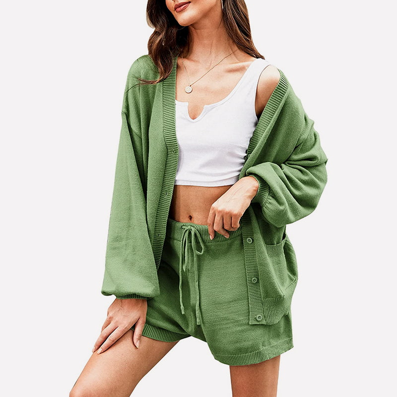 کت و شلوار بافتنی آستین فانوس با یقه V SM-K0092 کت و شلوار بافتنی آستین فانوس با یقه V SM-K0092