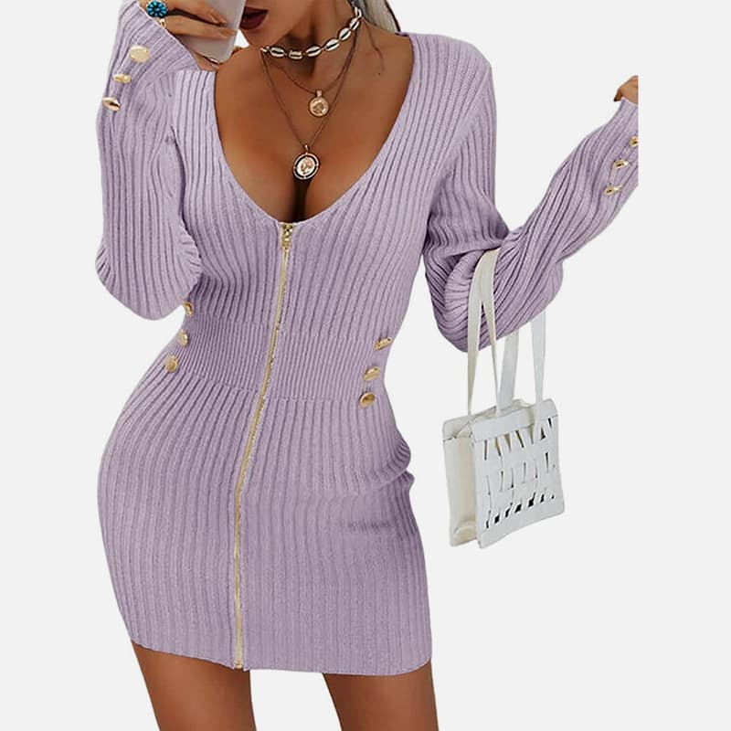 لباس بافتنی نازک کوتاه یقه V-یقه آستین بلند SM-K0078 لباس بافتنی نازک کوتاه یقه V-یقه آستین بلند SM-K0078