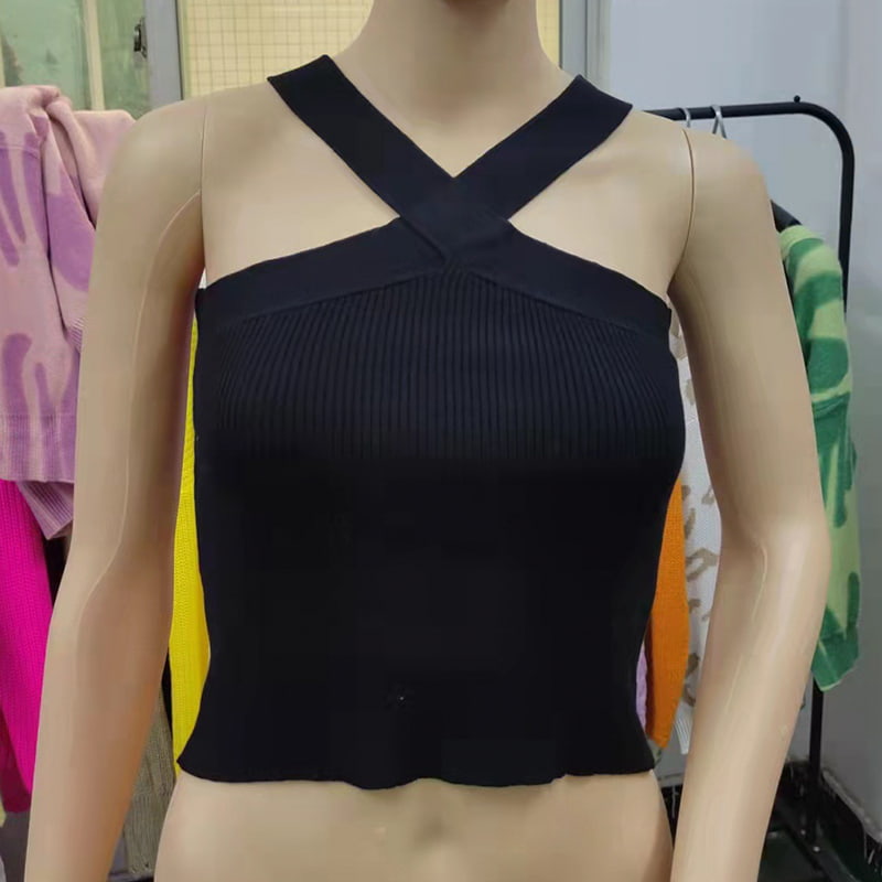 جلیقه بافتنی بدون آستین یقه آویز بند صلیب SM-K0106 جلیقه بافتنی بدون آستین یقه آویز بند صلیب SM-K0106