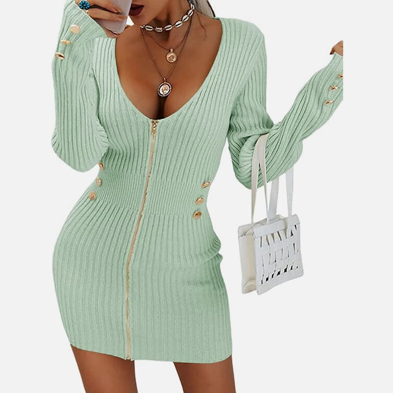 لباس بافتنی نازک کوتاه یقه V-یقه آستین بلند SM-K0078 لباس بافتنی نازک کوتاه یقه V-یقه آستین بلند SM-K0078