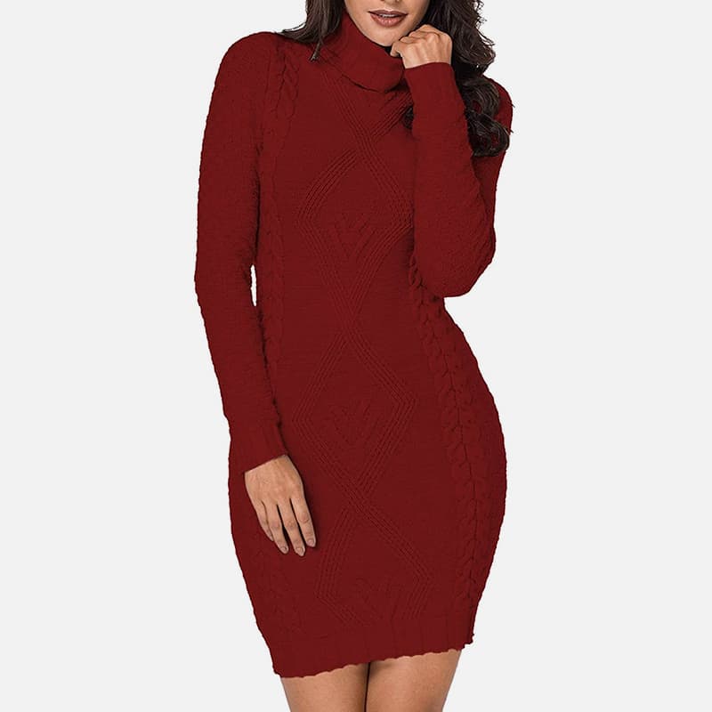 لباس بافتنی با یقه بلند آستین بلند SM-K0063 لباس بافتنی با یقه بلند آستین بلند SM-K0063