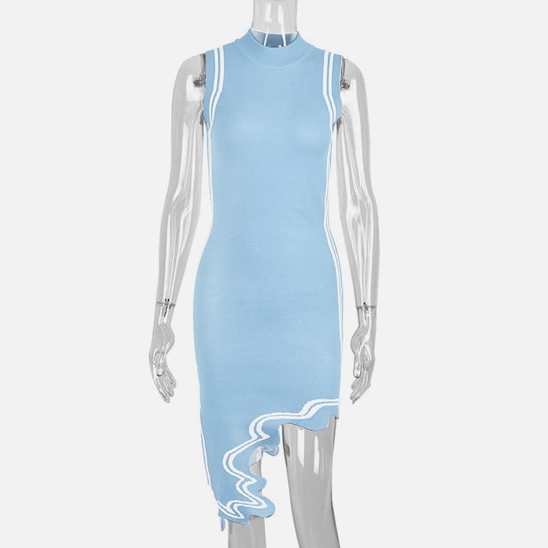 لباس بافتنی راه راه نامنظم یقه بدون آستین SM-K0079 لباس بافتنی راه راه نامنظم یقه بدون آستین SM-K0079