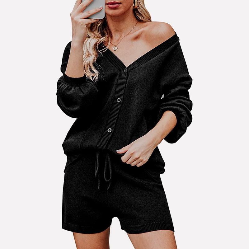 کت و شلوار بافتنی آستین فانوس با یقه V SM-K0092 کت و شلوار بافتنی آستین فانوس با یقه V SM-K0092