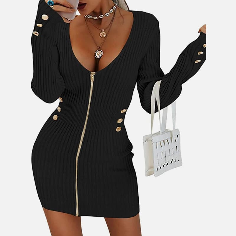 لباس بافتنی نازک کوتاه یقه V-یقه آستین بلند SM-K0078 لباس بافتنی نازک کوتاه یقه V-یقه آستین بلند SM-K0078