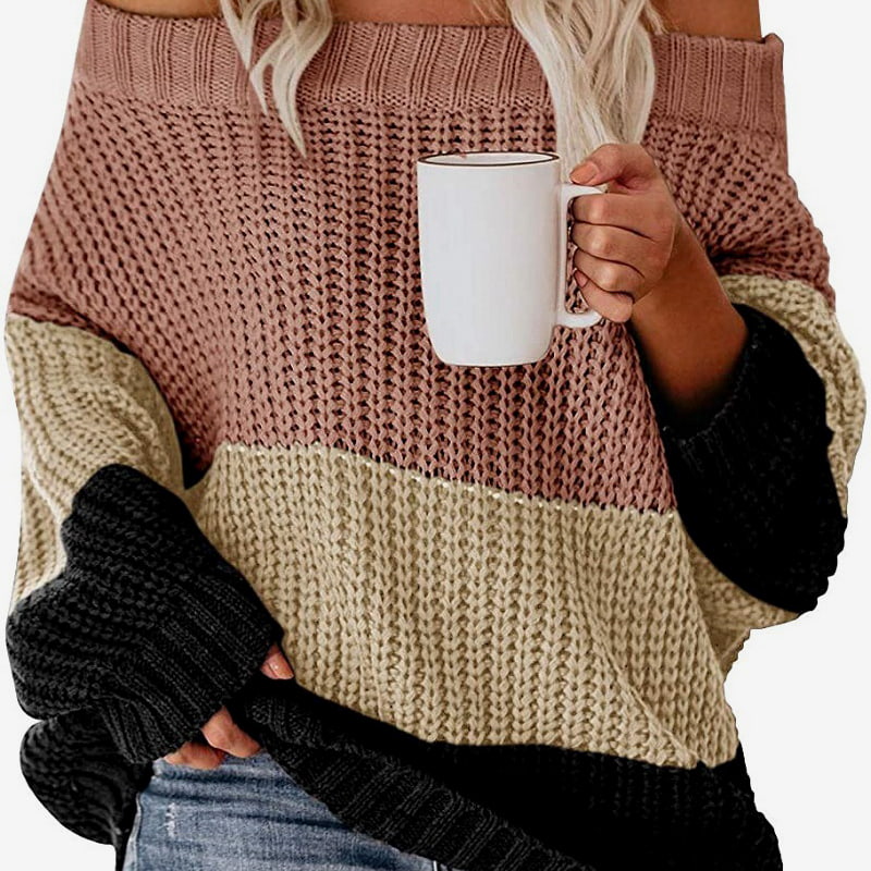 بلوز بافتنی پشمی متضاد یقه بلند SM-K0080 بلوز بافتنی پشمی متضاد یقه بلند SM-K0080