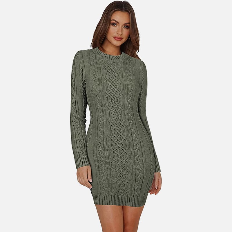 لباس بافتنی با یقه بلند آستین بلند SM-K0063 لباس بافتنی با یقه بلند آستین بلند SM-K0063