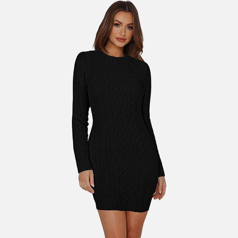 لباس بافتنی با یقه بلند آستین بلند SM-K0063 لباس بافتنی با یقه بلند آستین بلند SM-K0063