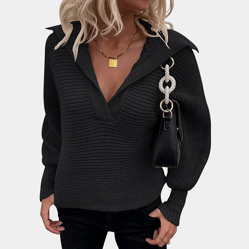 SM-K0075 فانوس یقه V شکل آستین بلند بلوز بافتنی جامد SM-K0075 فانوس یقه V شکل آستین بلند بلوز بافتنی جامد