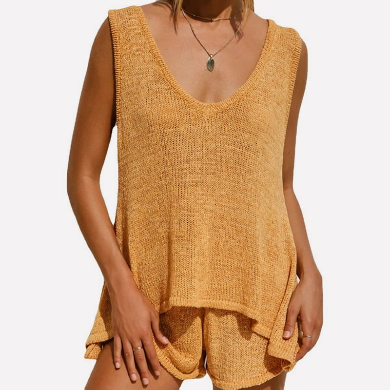 جلیقه بافتنی ظریف و شلوارک بند دار SM-K0102 کت و شلوار بافتنی غیررسمی جلیقه بافتنی ظریف و شلوارک بند دار SM-K0102 کت و شلوار بافتنی غیررسمی