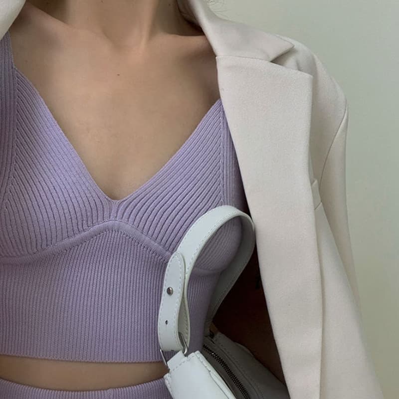 SM-K0112 جلیقه و کت و شلوار سکسی نرم + شلوارک بافتنی SM-K0112 جلیقه و کت و شلوار سکسی نرم + شلوارک بافتنی