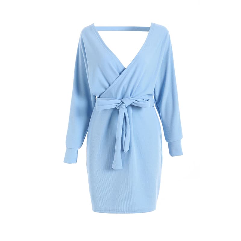 لباس بافتنی آستین خفاشی یقه V SM-K0076 لباس بافتنی آستین خفاشی یقه V SM-K0076